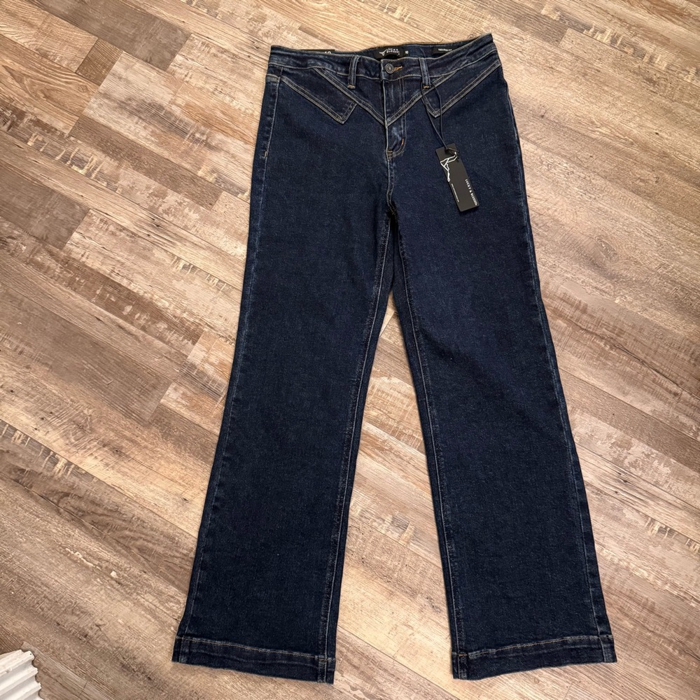 Lucky & Blessed High Rise Dark Wash Trouser Jeans Size 10 30.5” Inseam NWT
